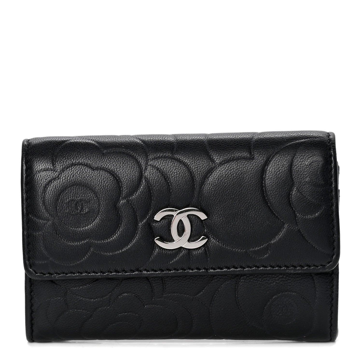 Chanel Lambskin Camellia Embossed Flap Card Holder Black 1 of 4