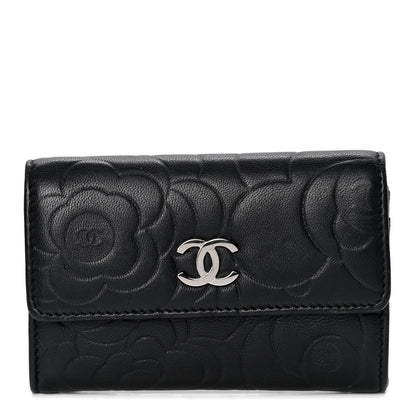 Chanel Lambskin Camellia Embossed Flap Card Holder Black 1 of 4
