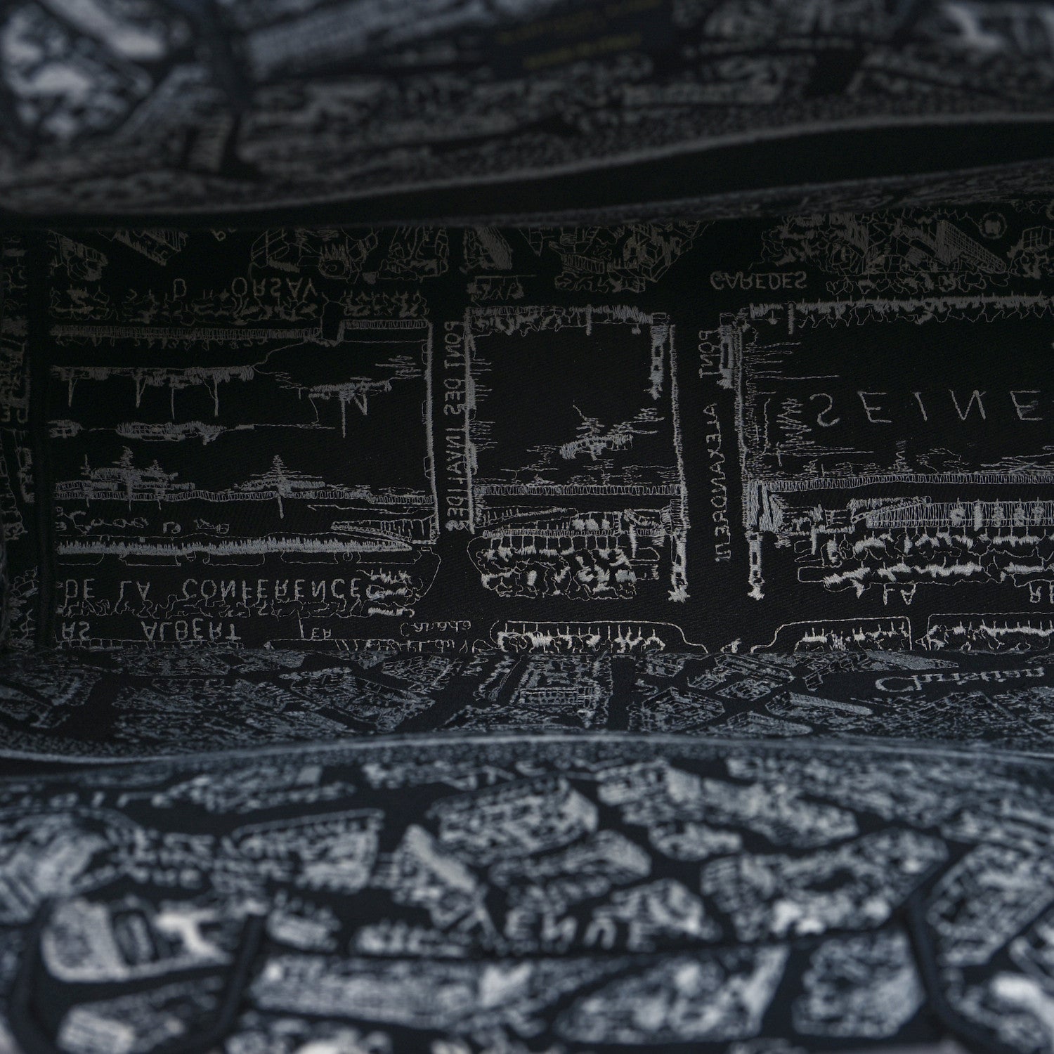 Christian Dior Canvas Embroidered Large Plan De Paris Book Tote Black White 5 of 9