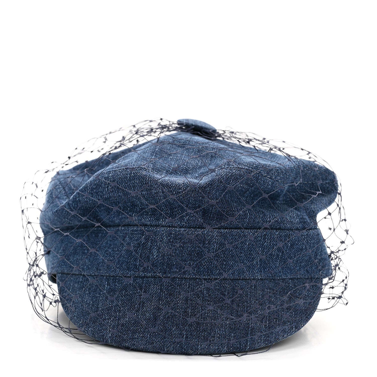 Christian Dior Cotton Denim Arty Beret Cap With Veil 57 Blue