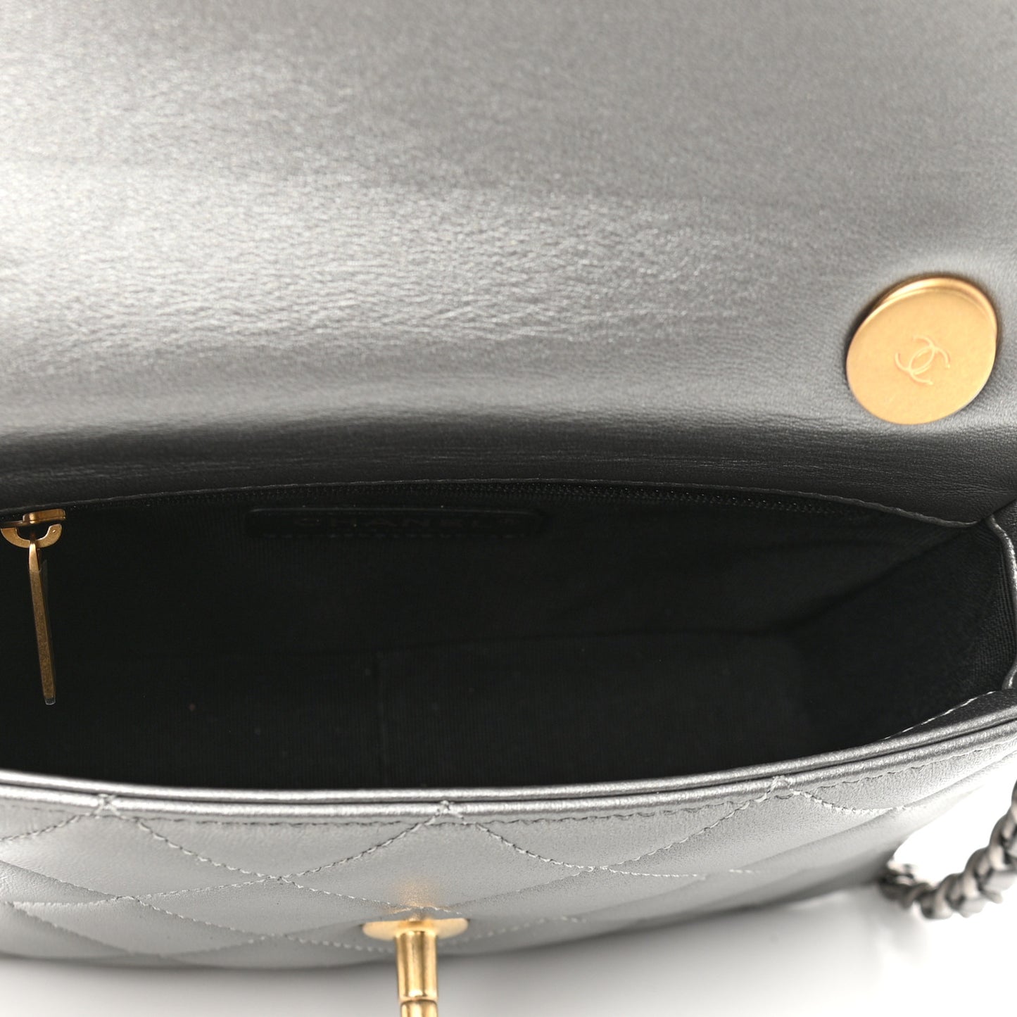 Metallic Lambskin Quilted Small Side Note Flap Grey