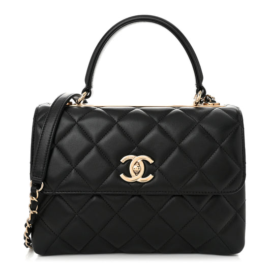 Lambskin Quilted Small Trendy CC Dual Handle Flap Bag Black