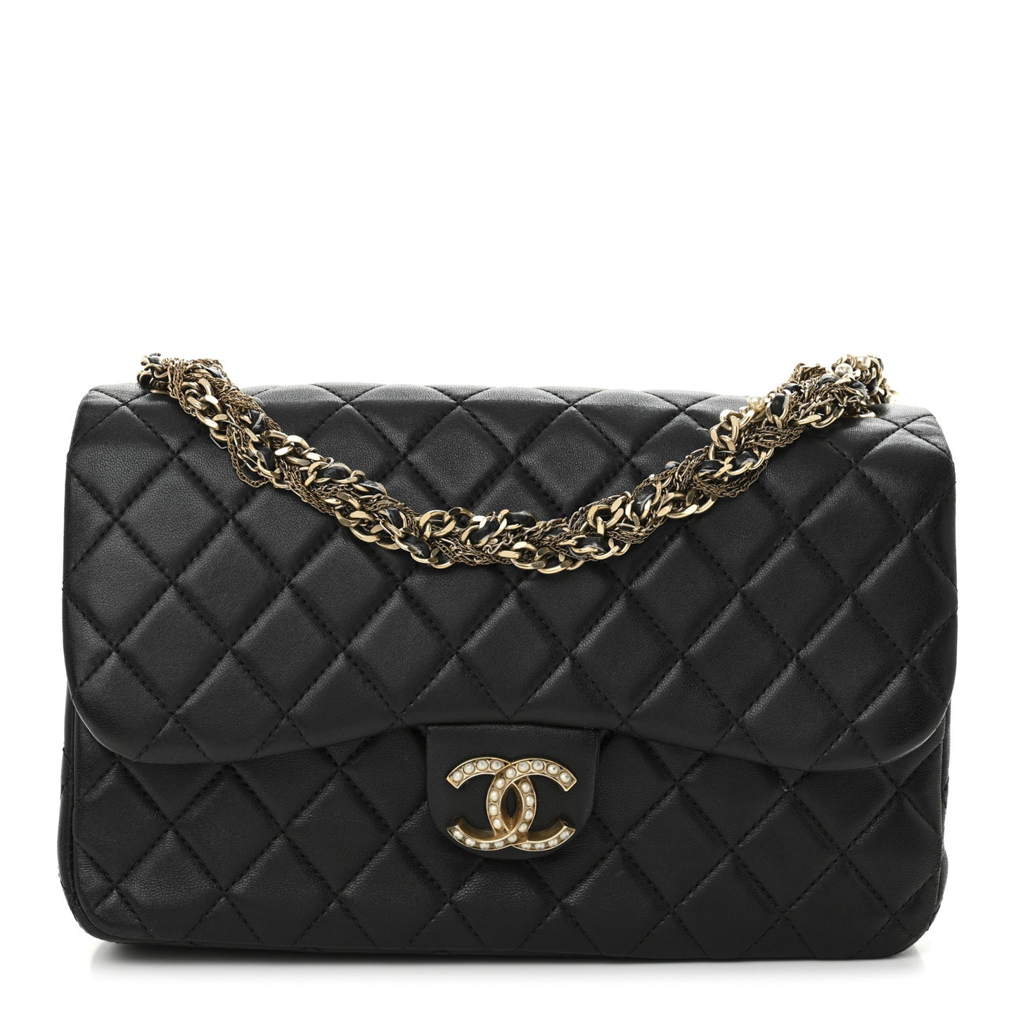 Lambskin Quilted Medium Westminster Pearl Flap Black