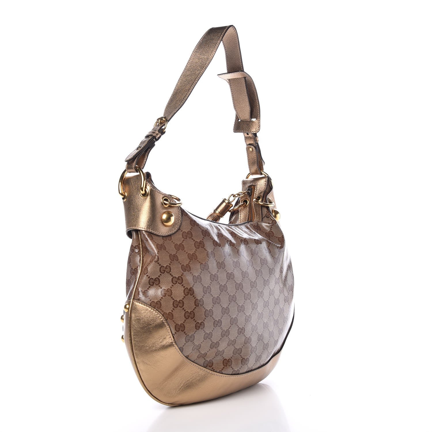 Gucci Crystal Monogram Babouska Hobo Gold 3 of 8