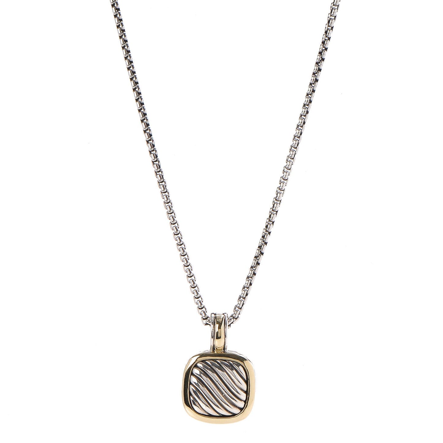 Sterling Silver 18K Gold 21mm Carved Cable Enhancer Pendant Necklace