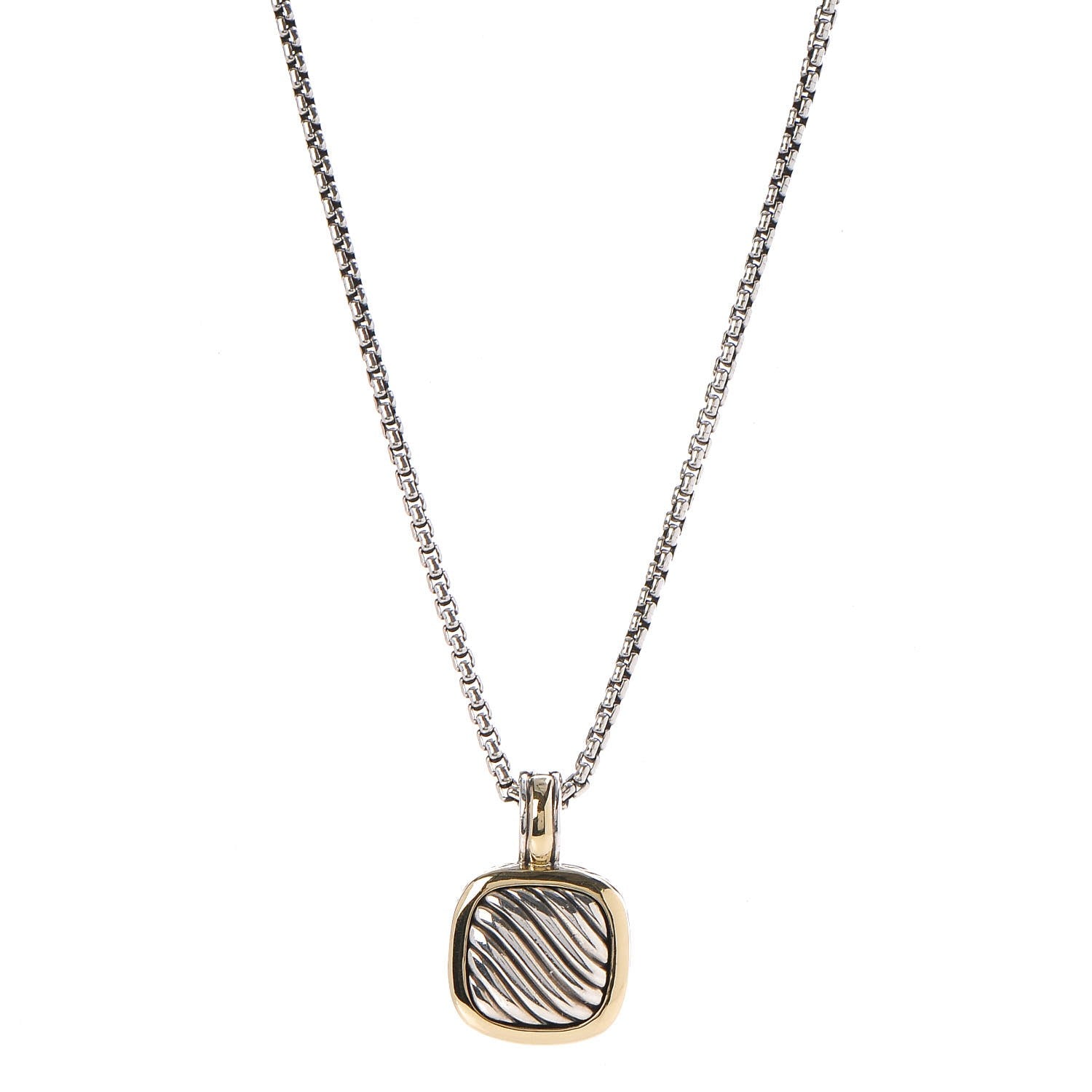 David Yurman Sterling Silver 18K Gold 21mm Carved Cable Enhancer Pendant Necklace 1 of 6