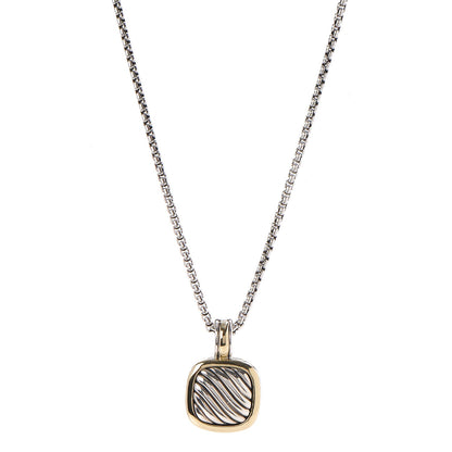 David Yurman Sterling Silver 18K Gold 21mm Carved Cable Enhancer Pendant Necklace 1 of 6