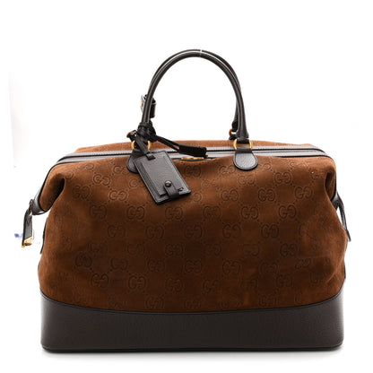 Gucci Suede Jumbo GG Debossed Textured Dollar Calfskin Savoy Travel Bag Wood Brown Chocolate 1 of 9
