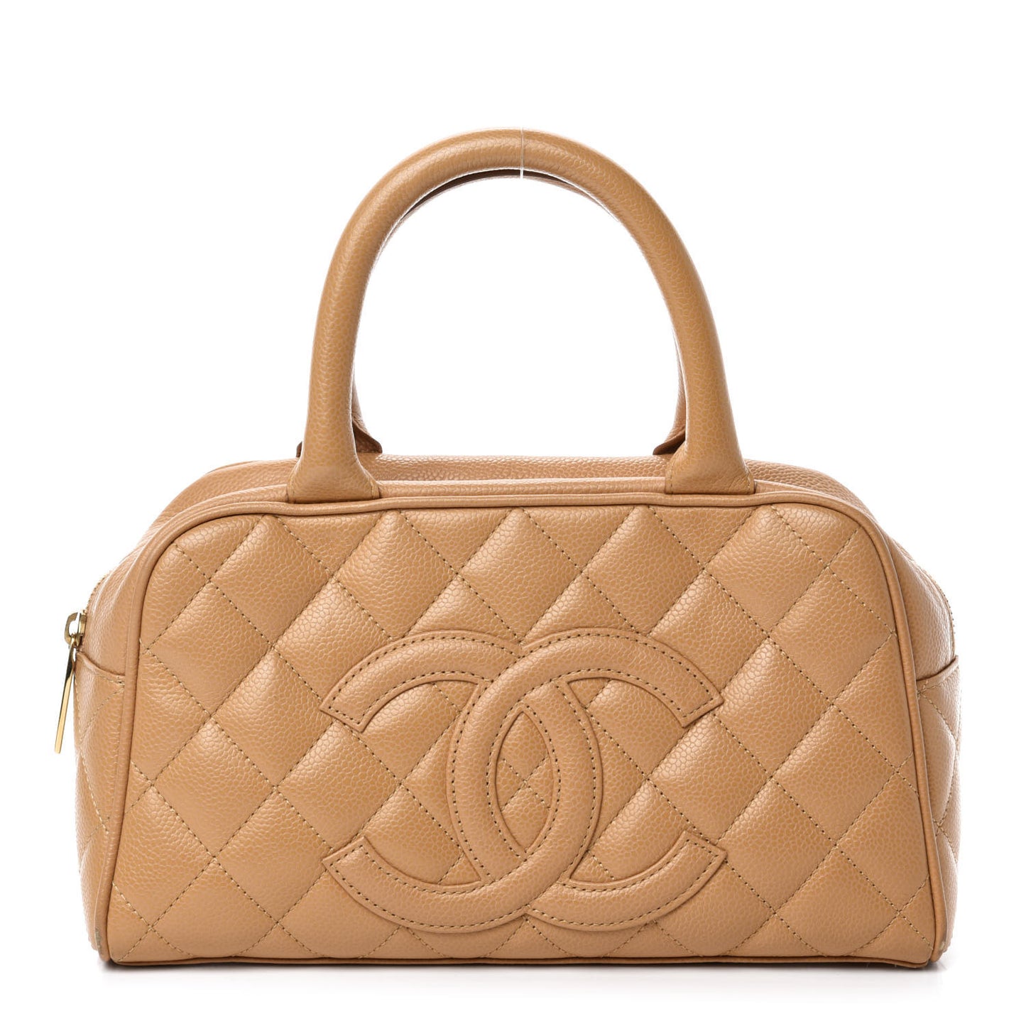 Caviar Quilted Small Bowler Beige