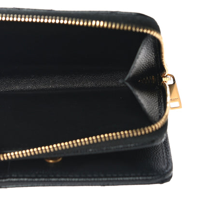 Saint Laurent Grain De Poudre Matelasse Chevron Monogram Compact Zip Around Wallet Black 5 of 11