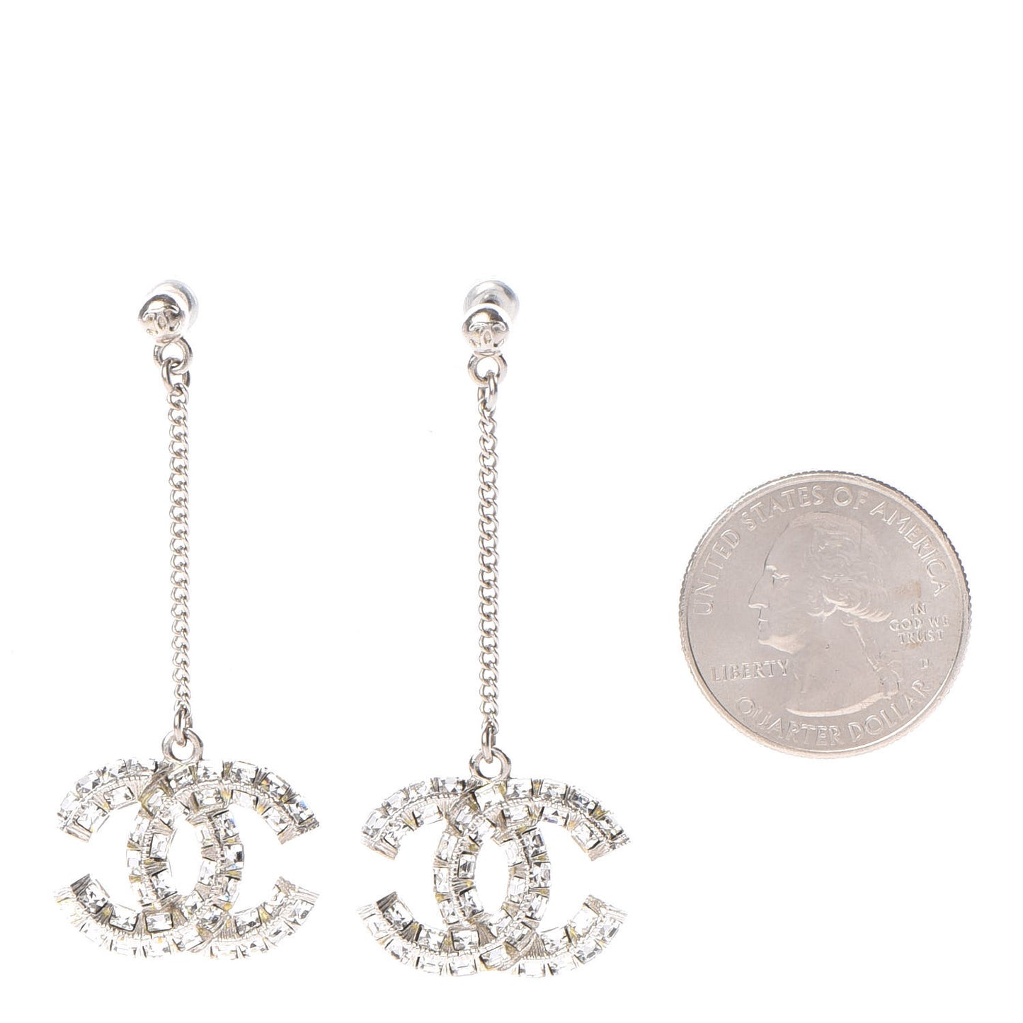 Baguette Crystal CC Drop Earrings Silver