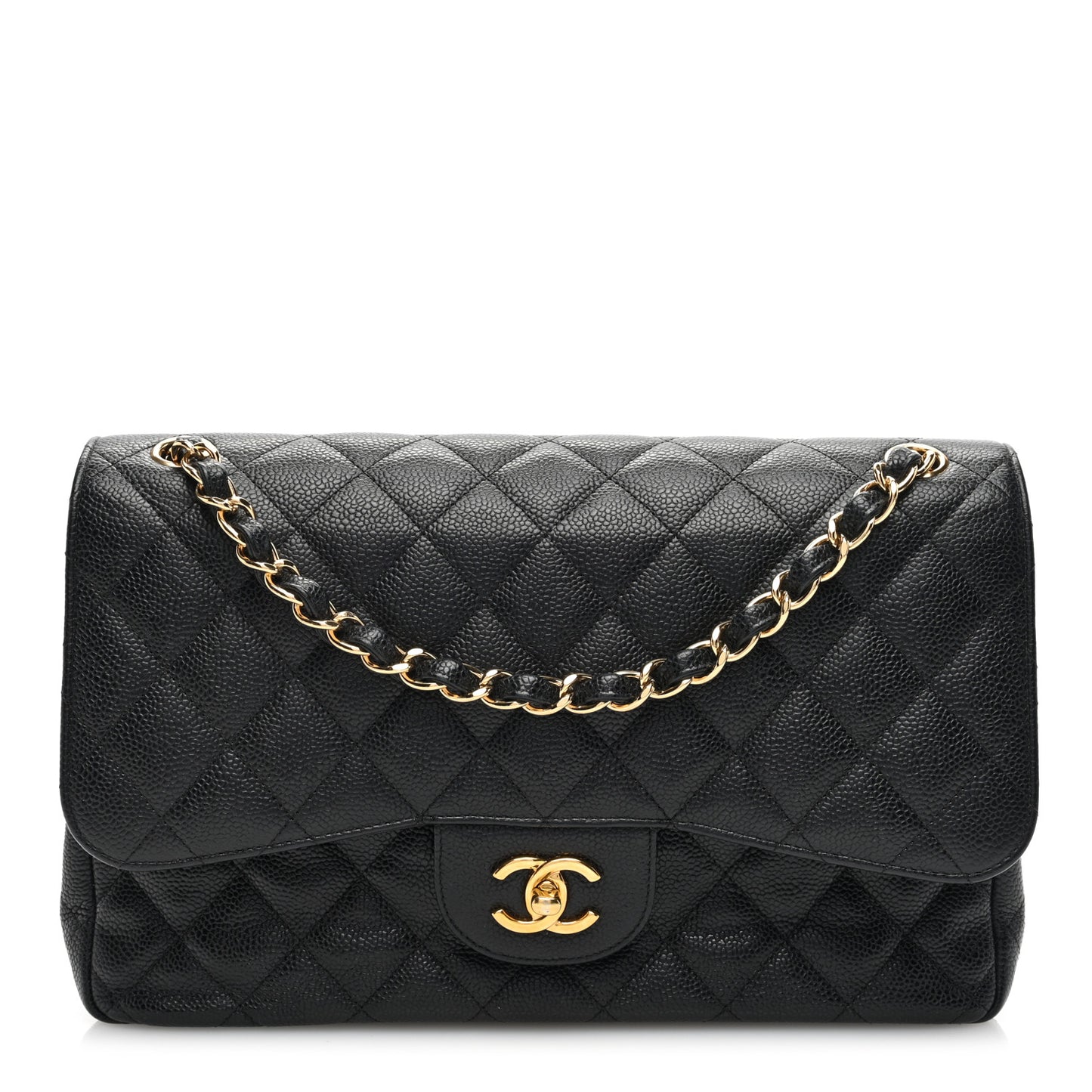 Caviar Quilted Jumbo Double Flap Black