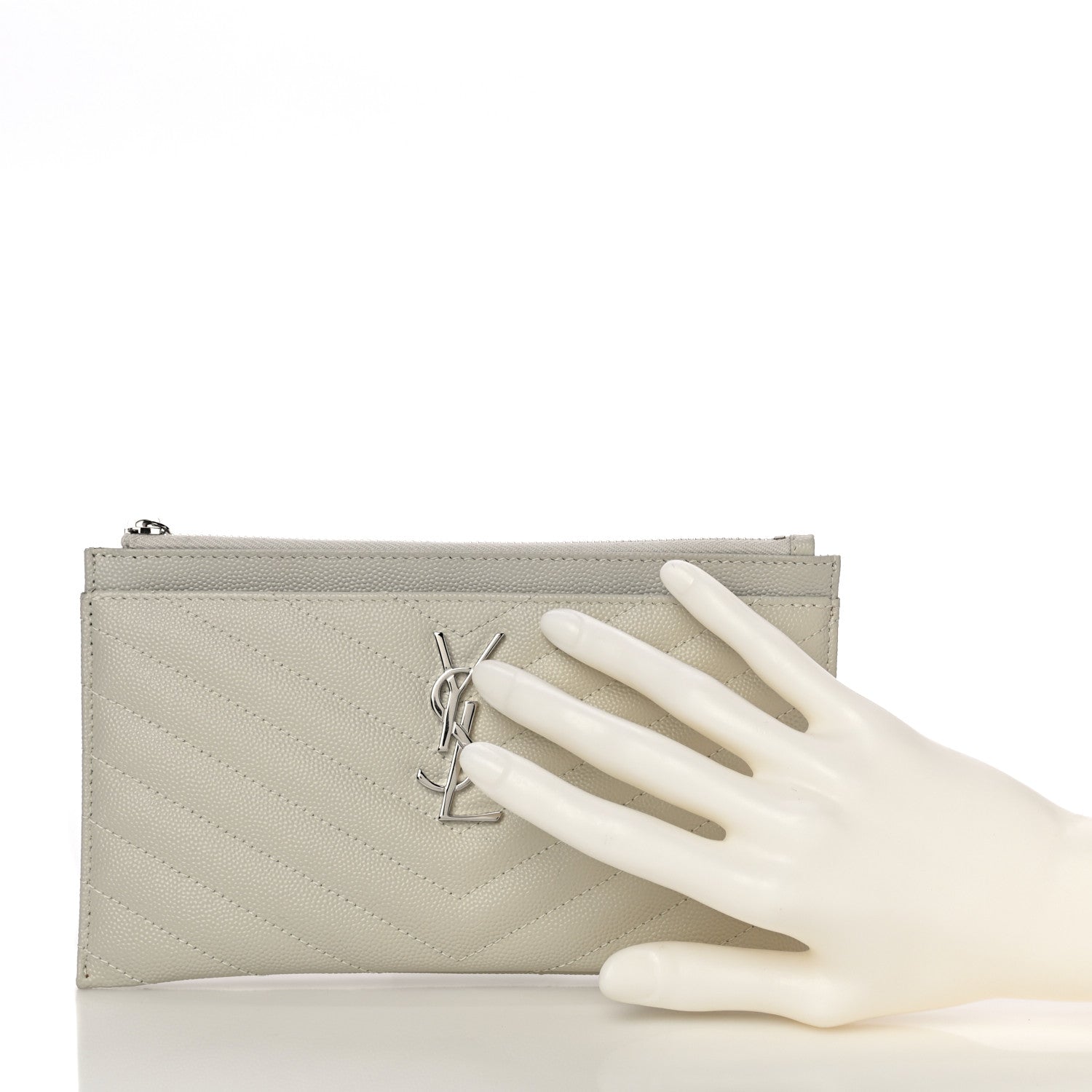 Saint Laurent Grain De Poudre Chevron Monogram Bill Pouch Crema Soft 2 of 11