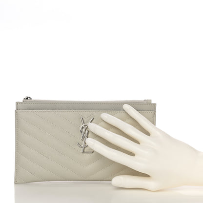 Saint Laurent Grain De Poudre Chevron Monogram Bill Pouch Crema Soft 2 of 11