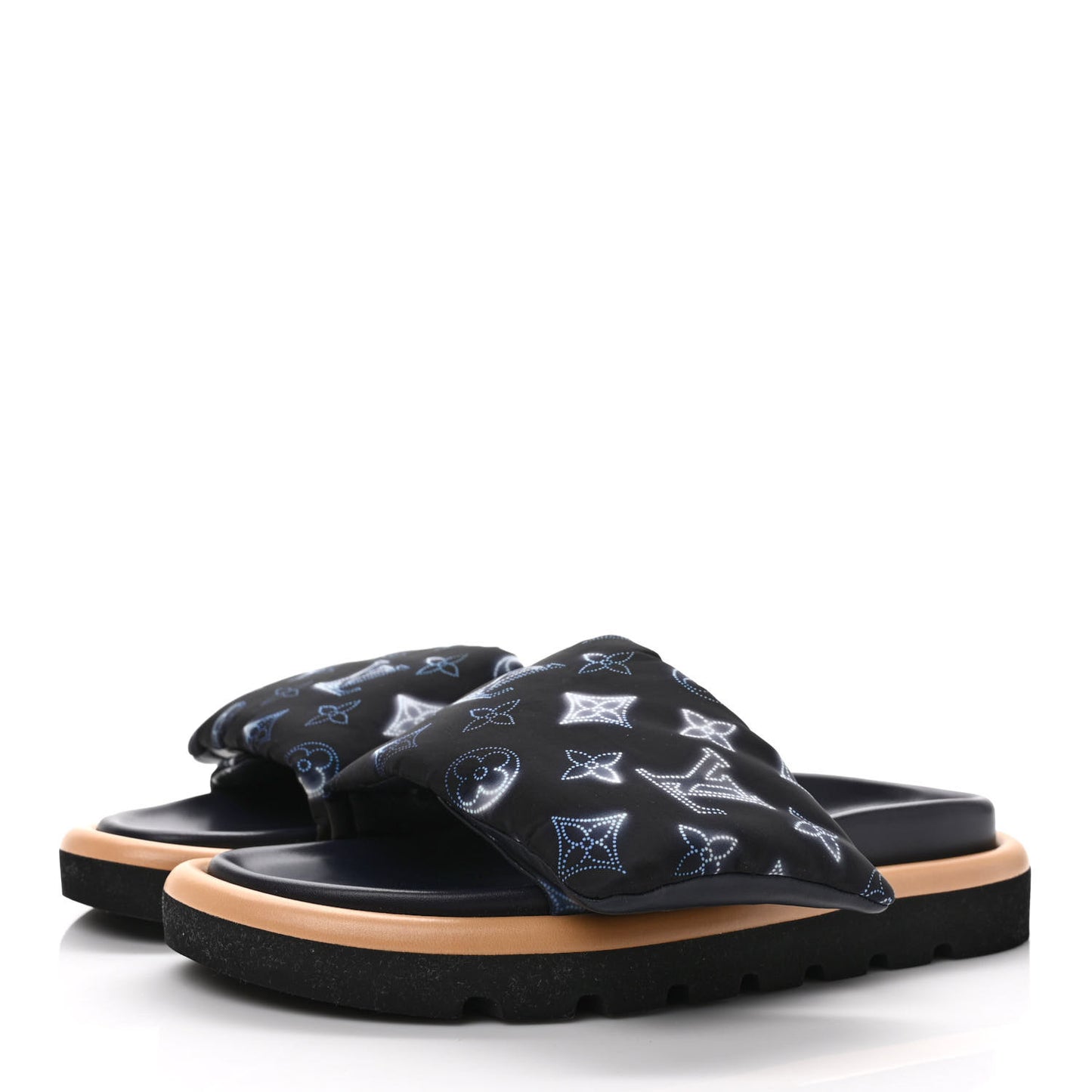 Nylon Monogram Womens Pool Pillow Comfort Mules 37 Navy Blue