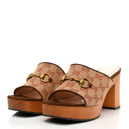 Gucci GG Monogram Suede Houdan Platform Slide Sandals 38 Beige Ruggine Maroon 3 of 9