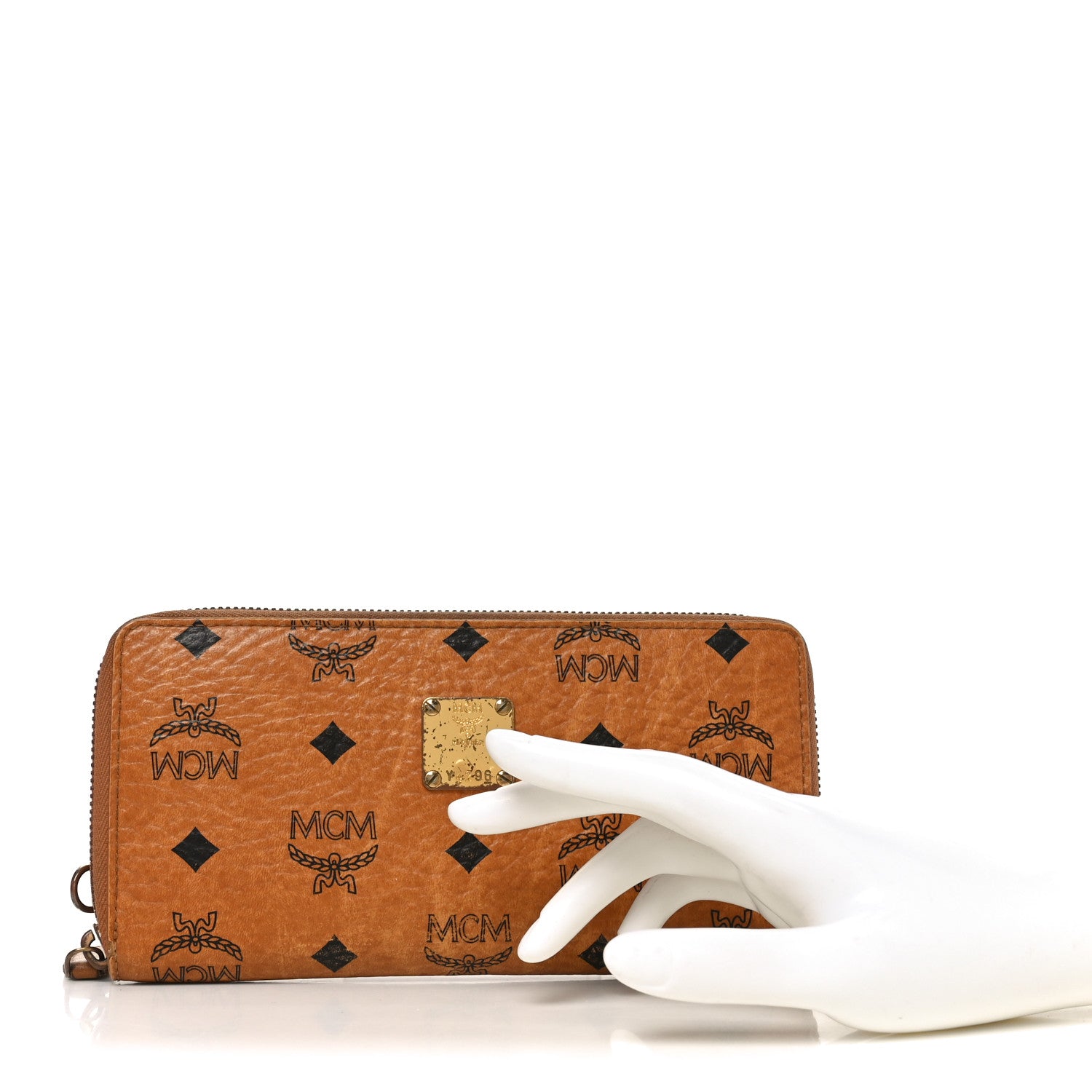 MCM Visetos Heritage Large Zip Around Wallet Cognac 1814316