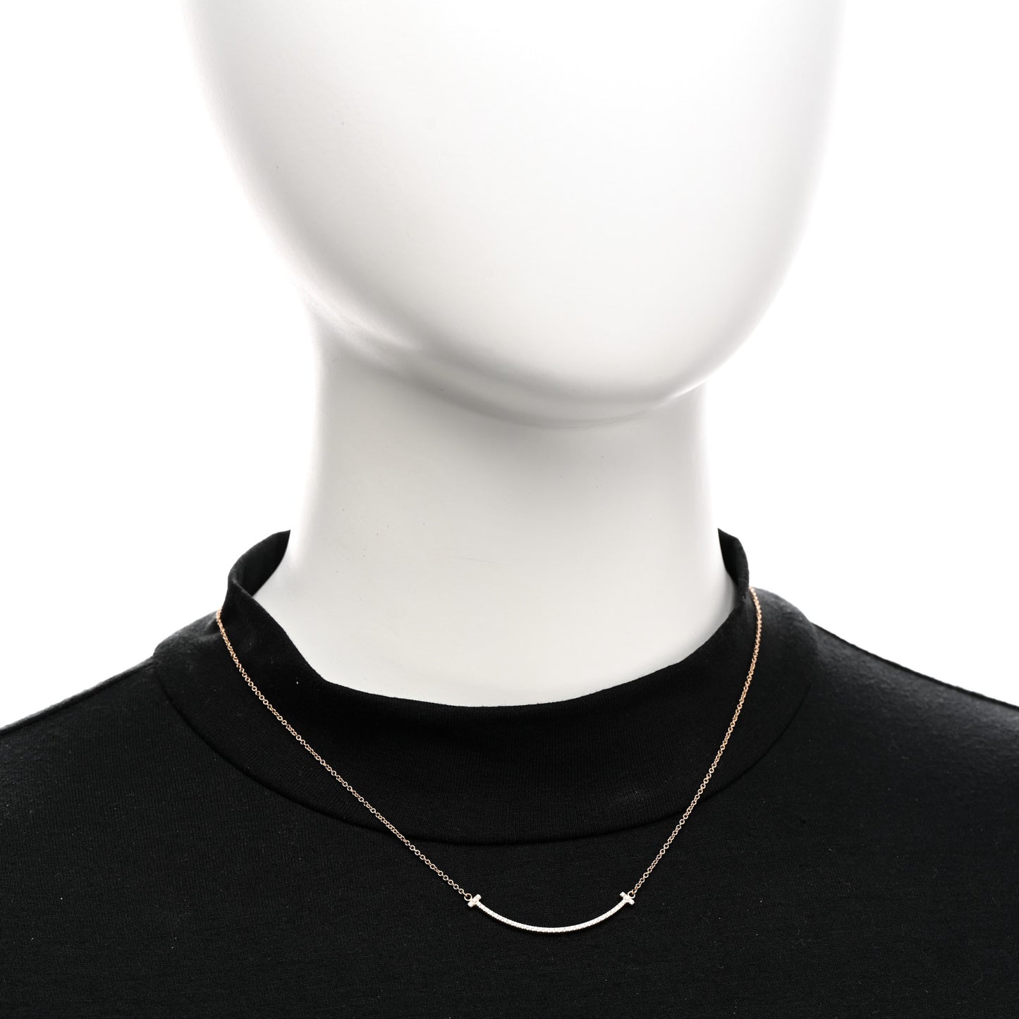 18K Rose Gold Diamond Small T Smile Pendant Necklace