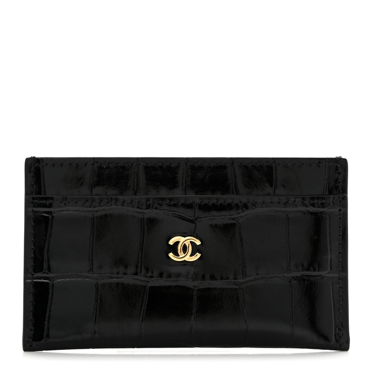 Chanel Calfskin Crocodile Embossed Crococo Card Holder Black 1 of 8