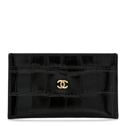 Chanel Calfskin Crocodile Embossed Crococo Card Holder Black 1 of 8