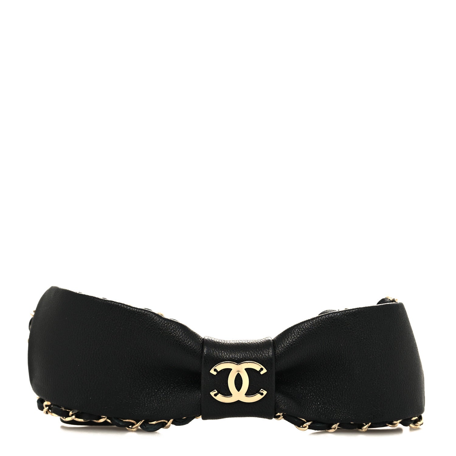 Chanel Lambskin Bow Chain CC Hair Clip Black 1 of 4