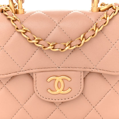 Chanel Lambskin Quilted Top Handle Flap Coin Purse With Chain Beige 9 of 13