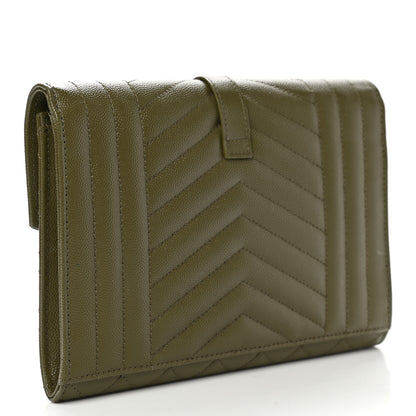Saint Laurent Grain De Poudre Textured Mixed Matelasse Triquilt Monogram Clutch Vert Kaki 3 of 9