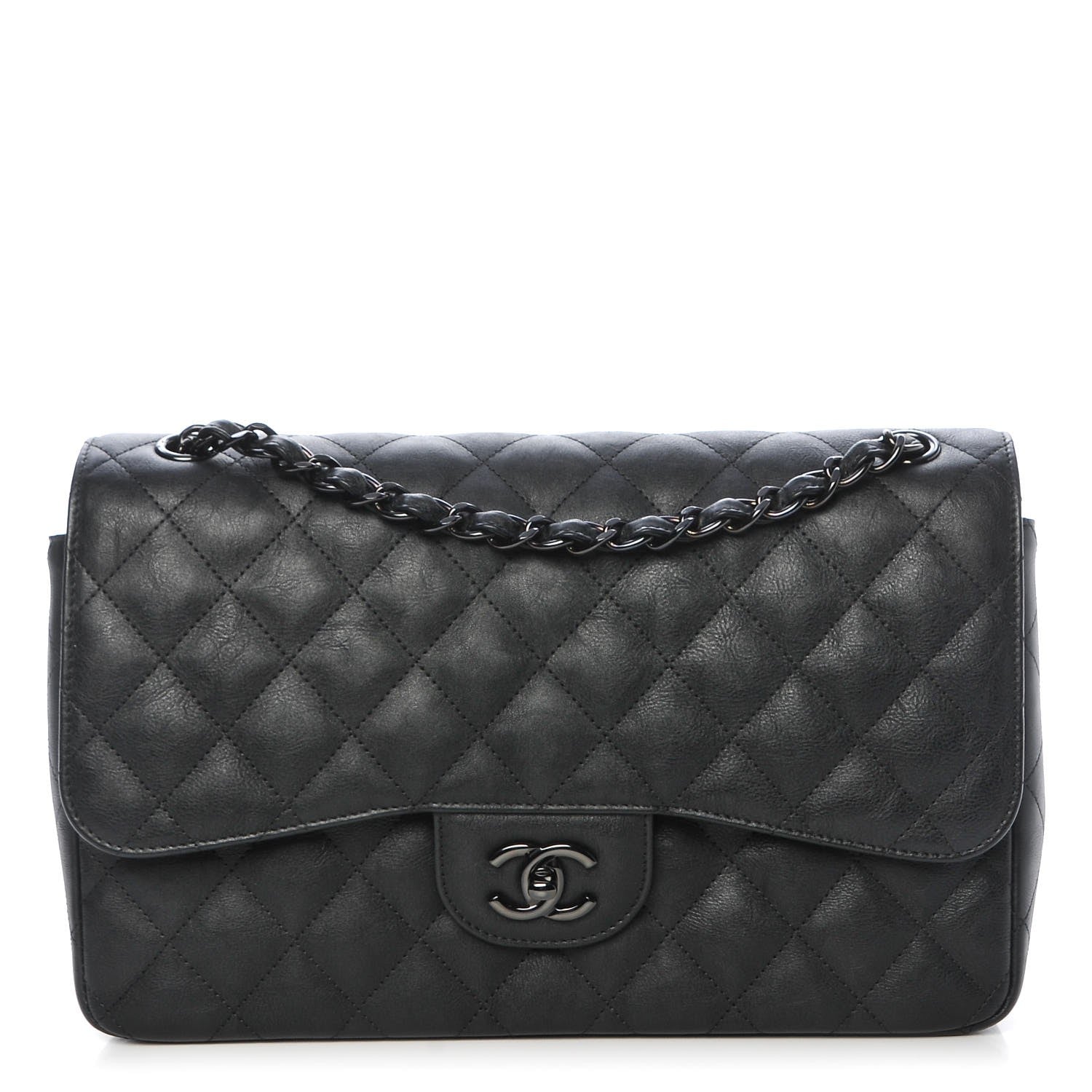 Chanel Crumpled Calfskin Quilted Jumbo Double Flap So Black 1 of 8