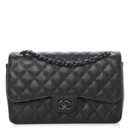 Chanel Crumpled Calfskin Quilted Jumbo Double Flap So Black 1 of 8