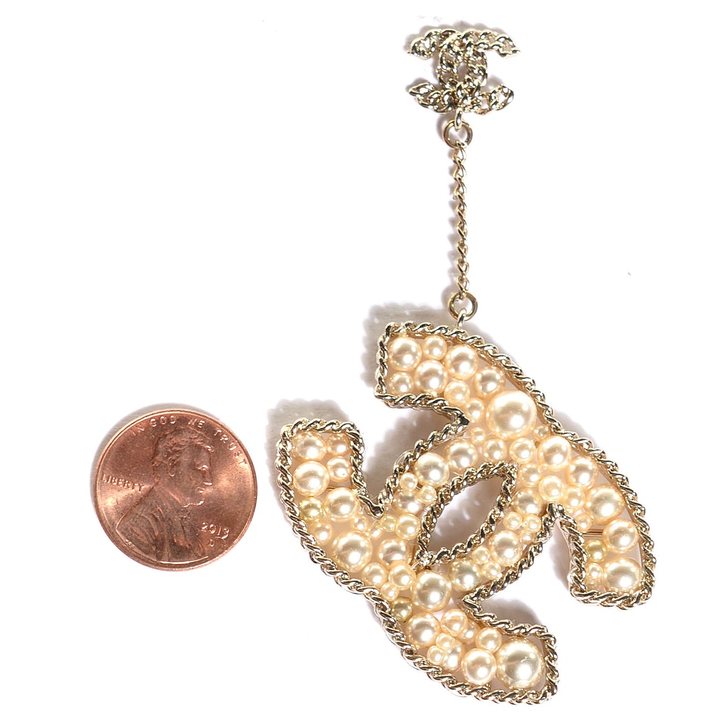 Pearl Chain Large CC Earrings Gold