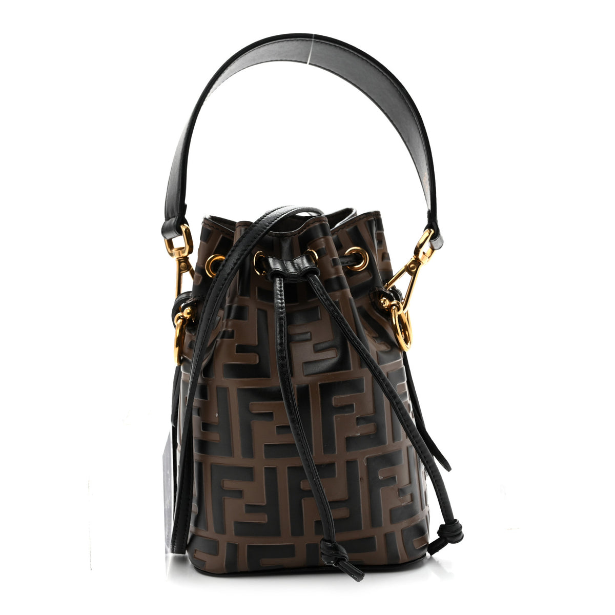 Vitello Liberty F is Fendi Bi-Color FF 1974 Embossed Mini Mon Tresor Bucket Bag Maya Black