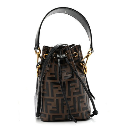 Fendi Vitello Liberty F is Fendi Bi-Color FF 1974 Embossed Mini Mon Tresor Bucket Bag Maya Black 1 of 14