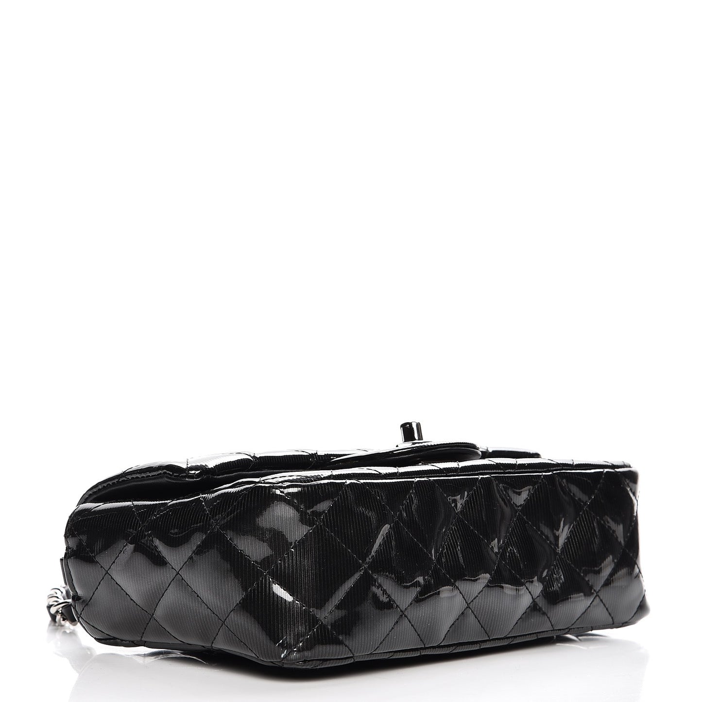 Striated Patent Quilted Mini Rectangular Flap Black