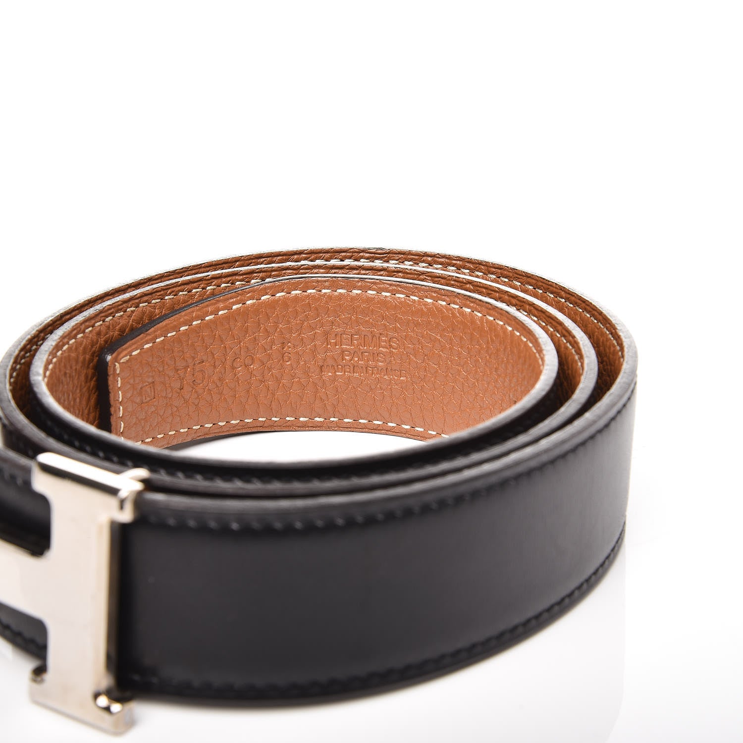 Hermes Box Togo 32mm H Belt 75 Black Gold 5 of 7