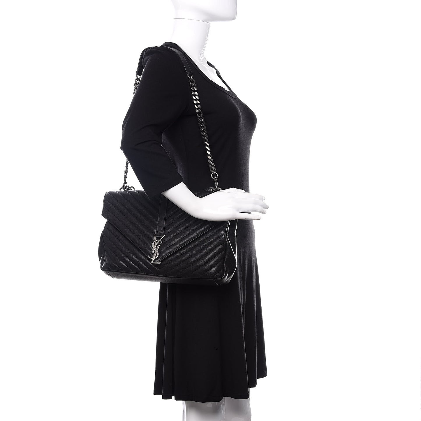 Sheepskin Matelasse Chevron Monogram Large College Satchel Black