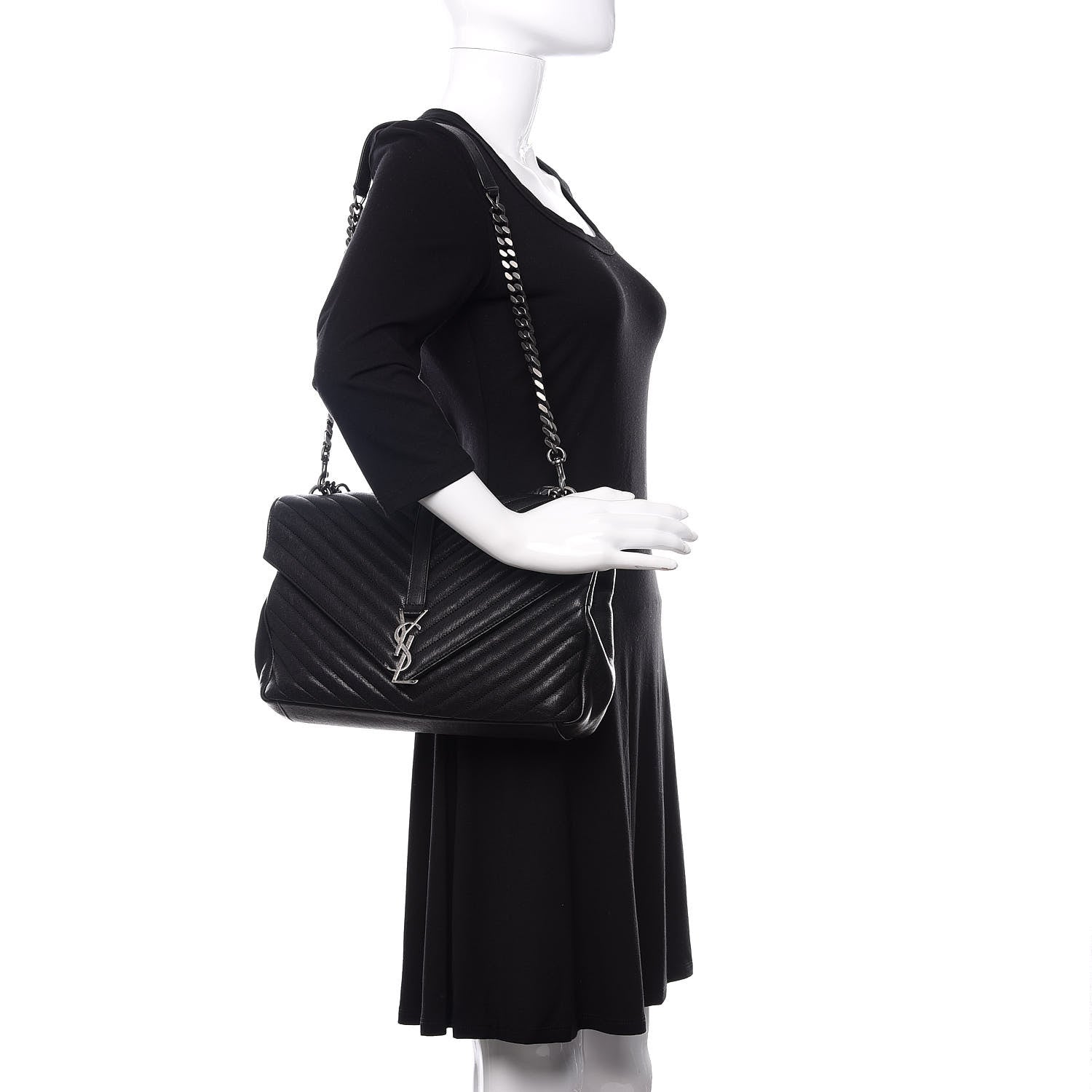 Saint Laurent Sheepskin Matelasse Chevron Monogram Large College Satchel Black 2 of 9