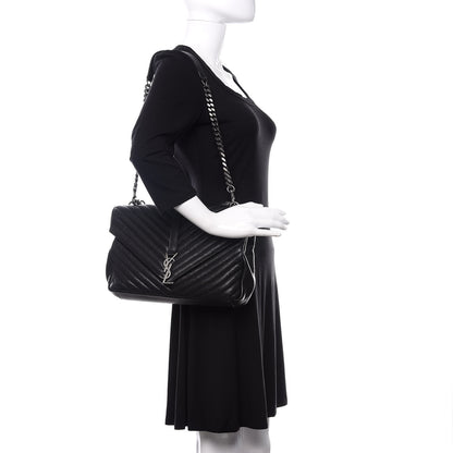 Saint Laurent Sheepskin Matelasse Chevron Monogram Large College Satchel Black 2 of 9