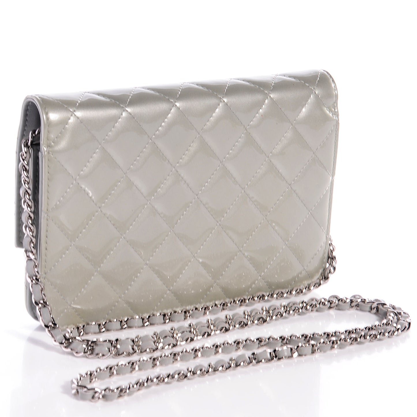 Patent Quilted Brilliant Wallet On Chain WOC Silver