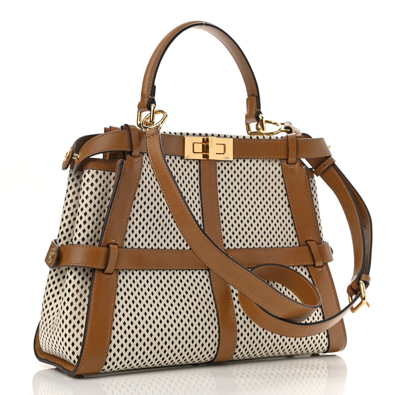 Fendi Calfskin Lambskin Perforated Medium Peekaboo Iconic Satchel White 3 of 10