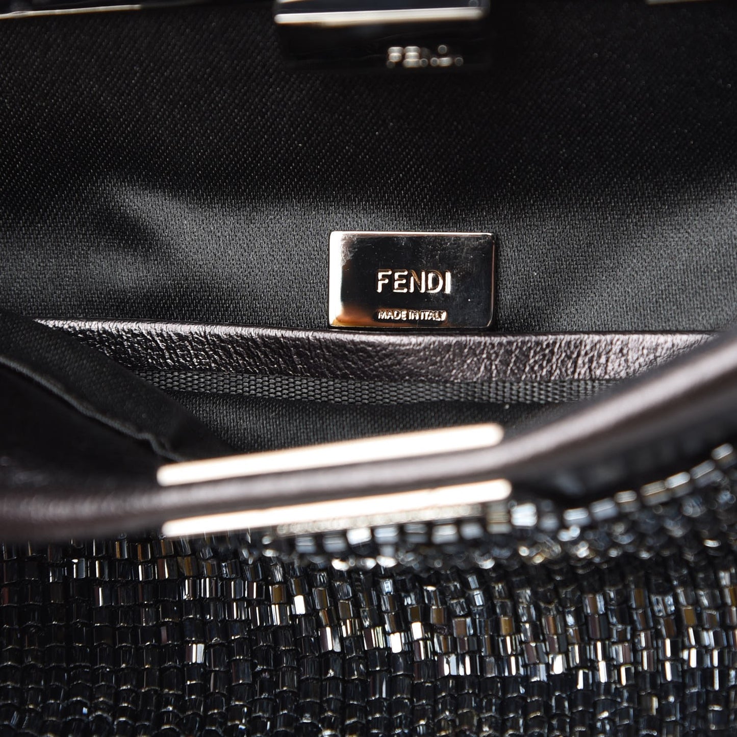 Laminated Goatskin Beaded Micro Peekaboo Iconic Satchel Canna di Fucile Black