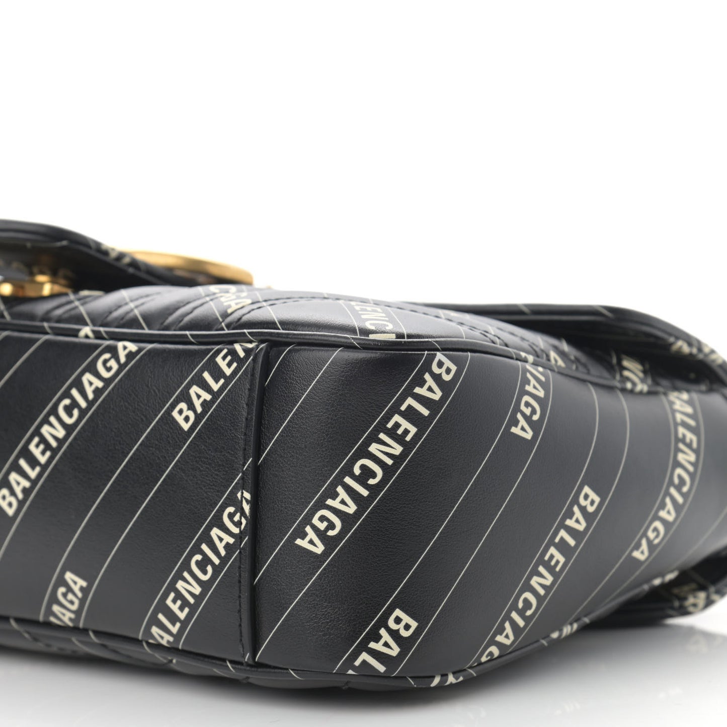 X BALENCIAGA Calfskin Matelasse Logo Print Small GG Marmont Shoulder Bag Black