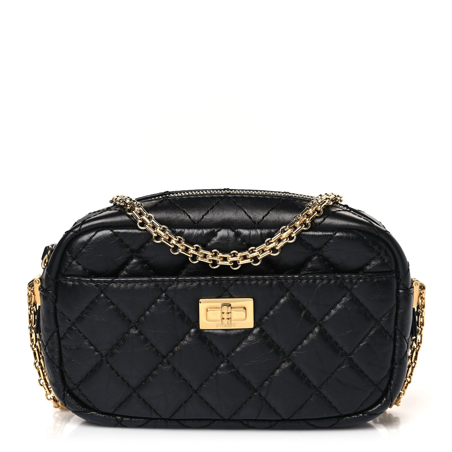 Aged Calfskin Quilted Mini Reissue Camera Case Black