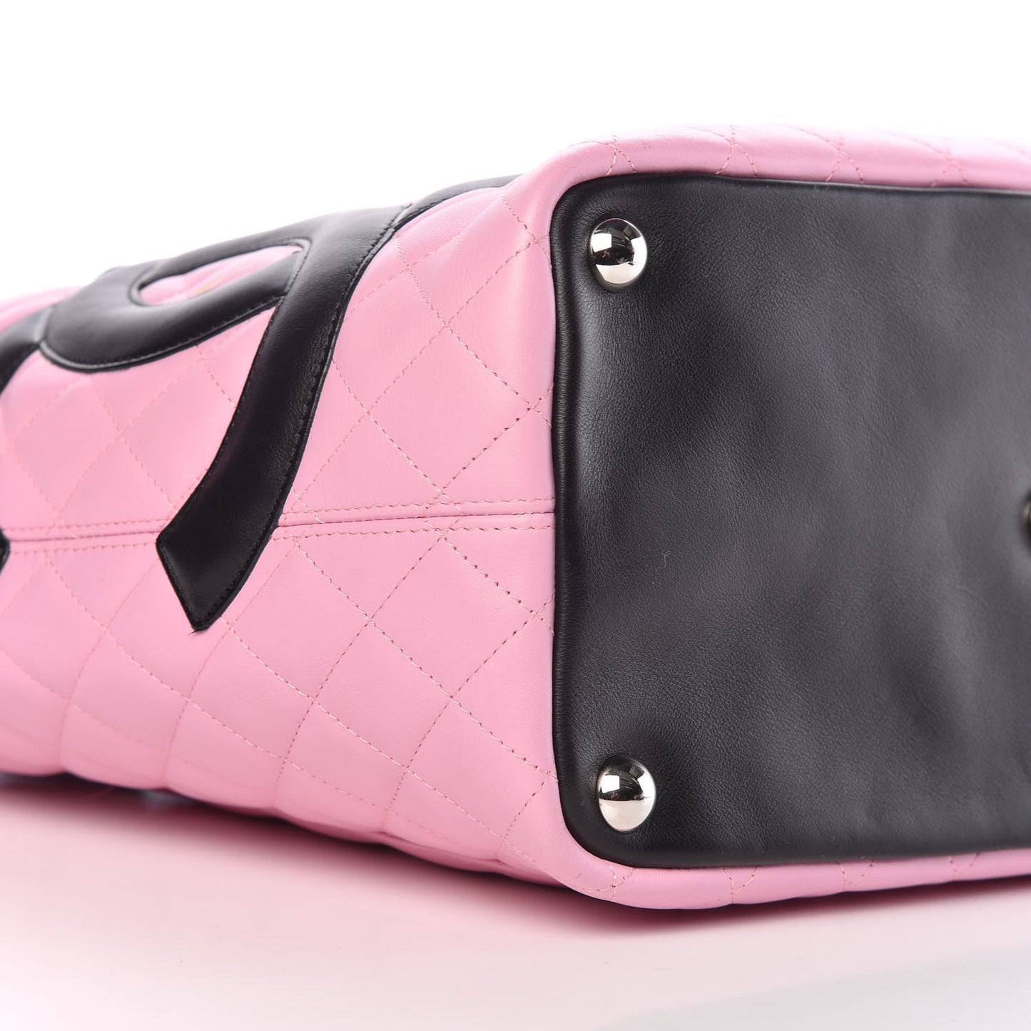 Calfskin Quilted Large Cambon Tote Pink Black