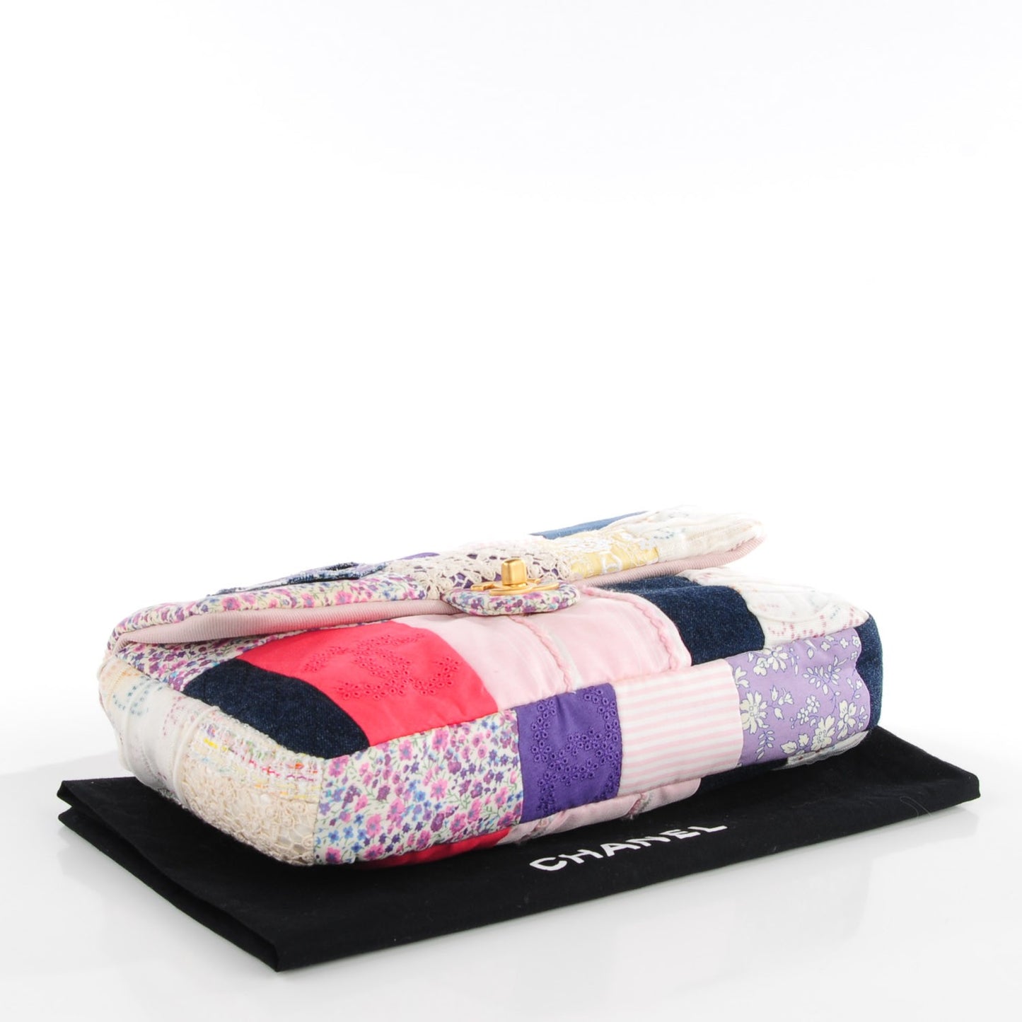 Fabric Patchwork Medium Flap Bag Pink