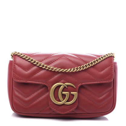 Gucci Calfskin Matelasse Super Mini GG Marmont Shoulder Bag Hibiscus Red 1 of 8