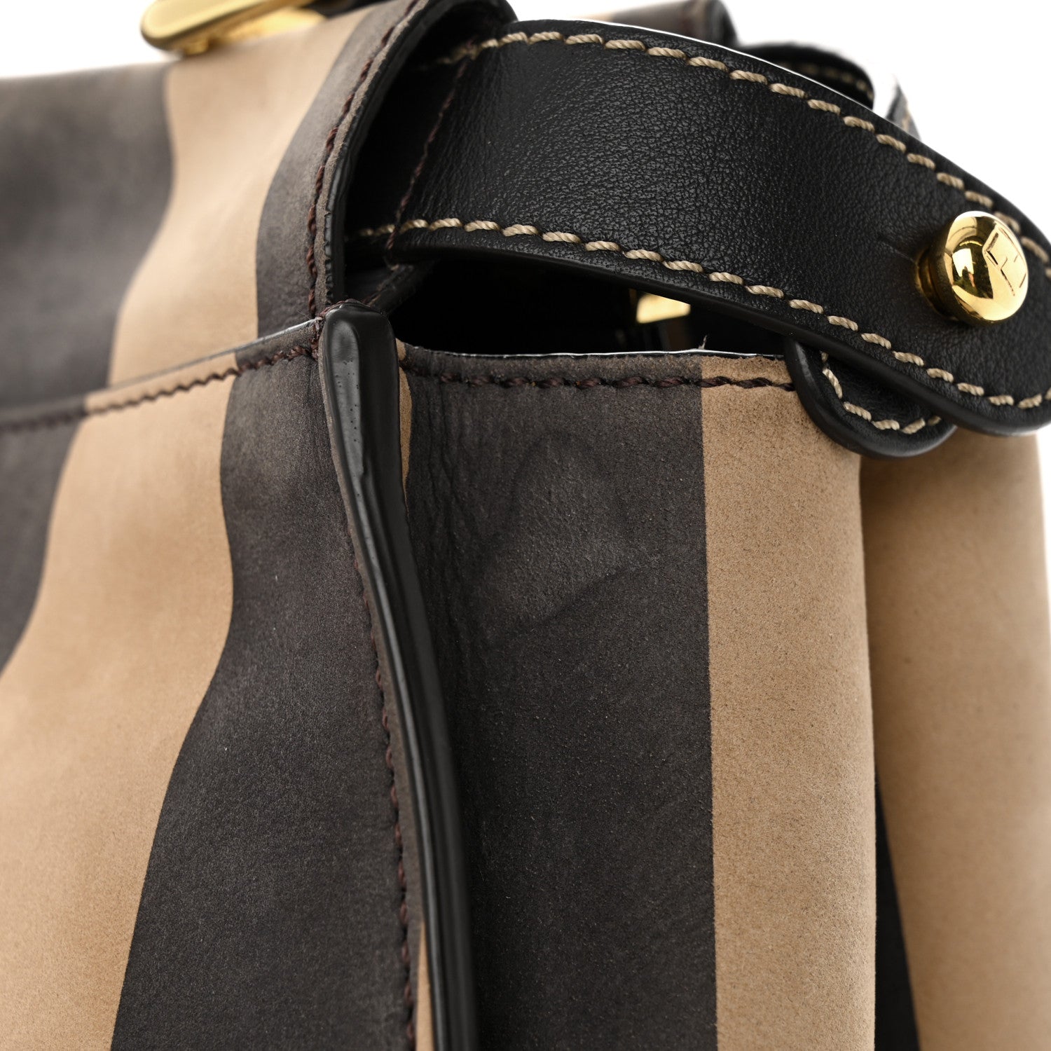 Fendi Vitello Nabuk Seta Pequin Medium Peekaboo Iconic Satchel Tobacco Moro Ebano 17 of 23