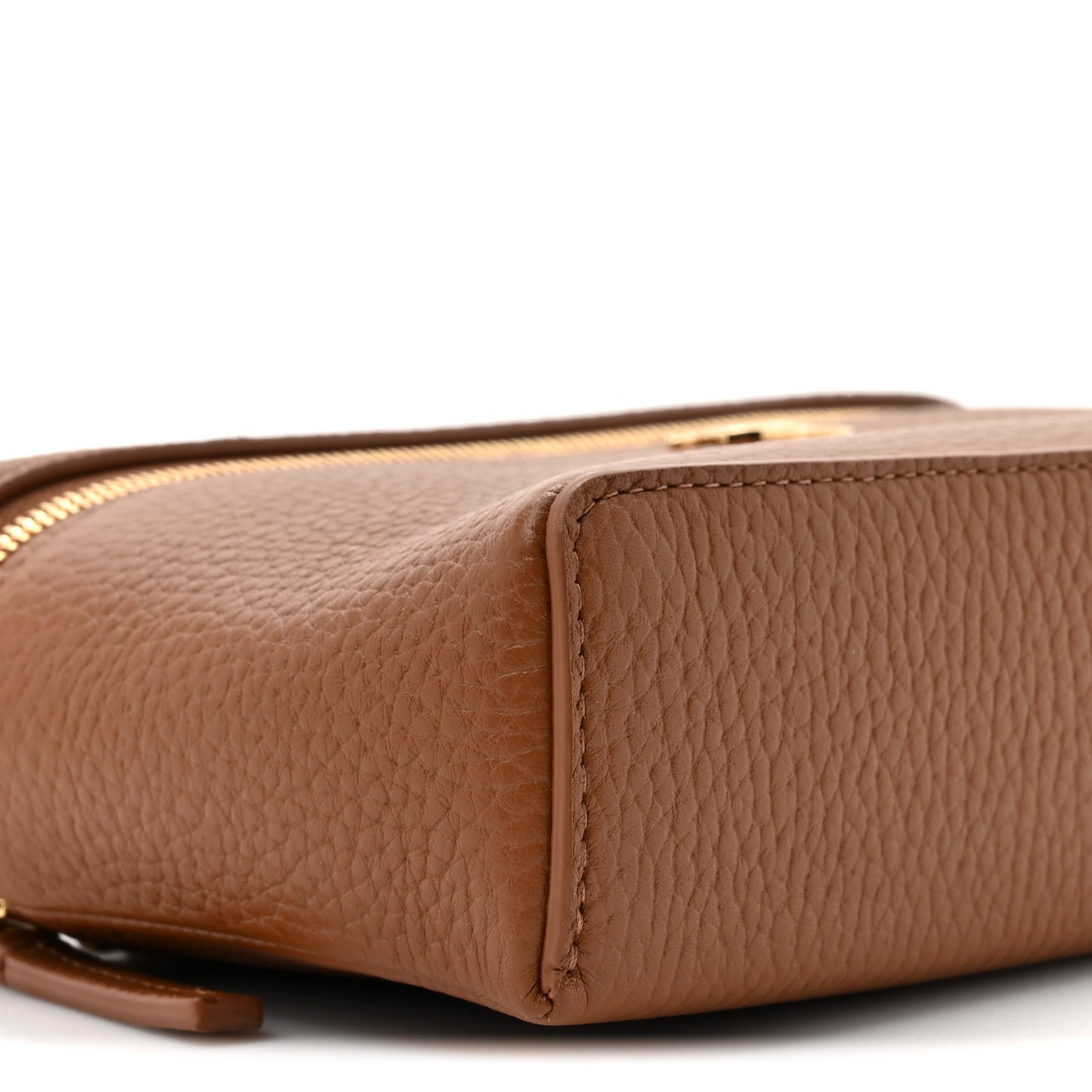 Grained Calfskin Top Handle Slim Vanity Case With Chain Camel