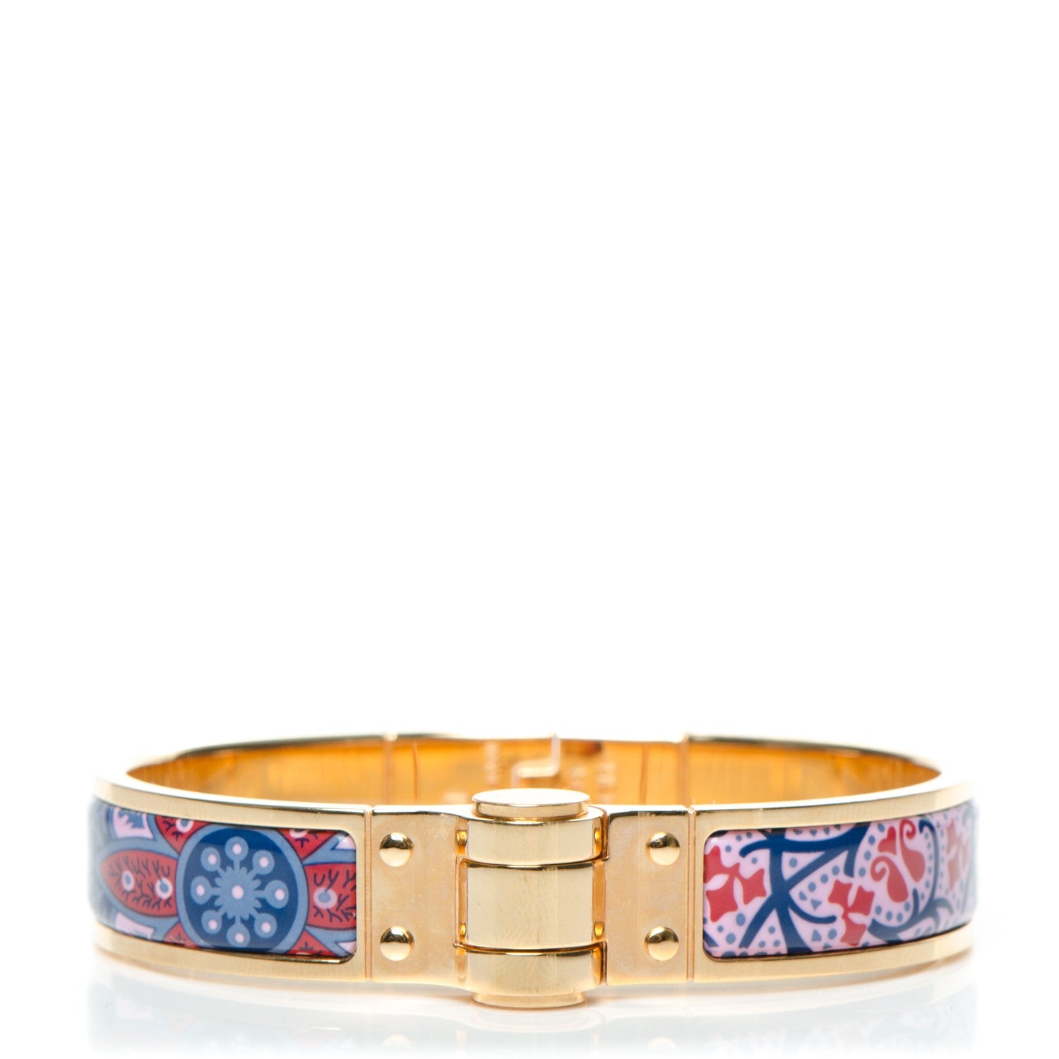 Hermes Enamel Printed Narrow Cachemire Fleuri Hinged Bracelet S Surnaturel 1 of 6