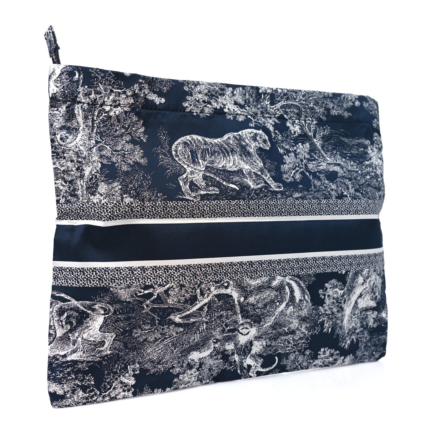Technical Fabric Toile De Jouy Reverse Diortravel Zipped Pouch Blue Multicolor