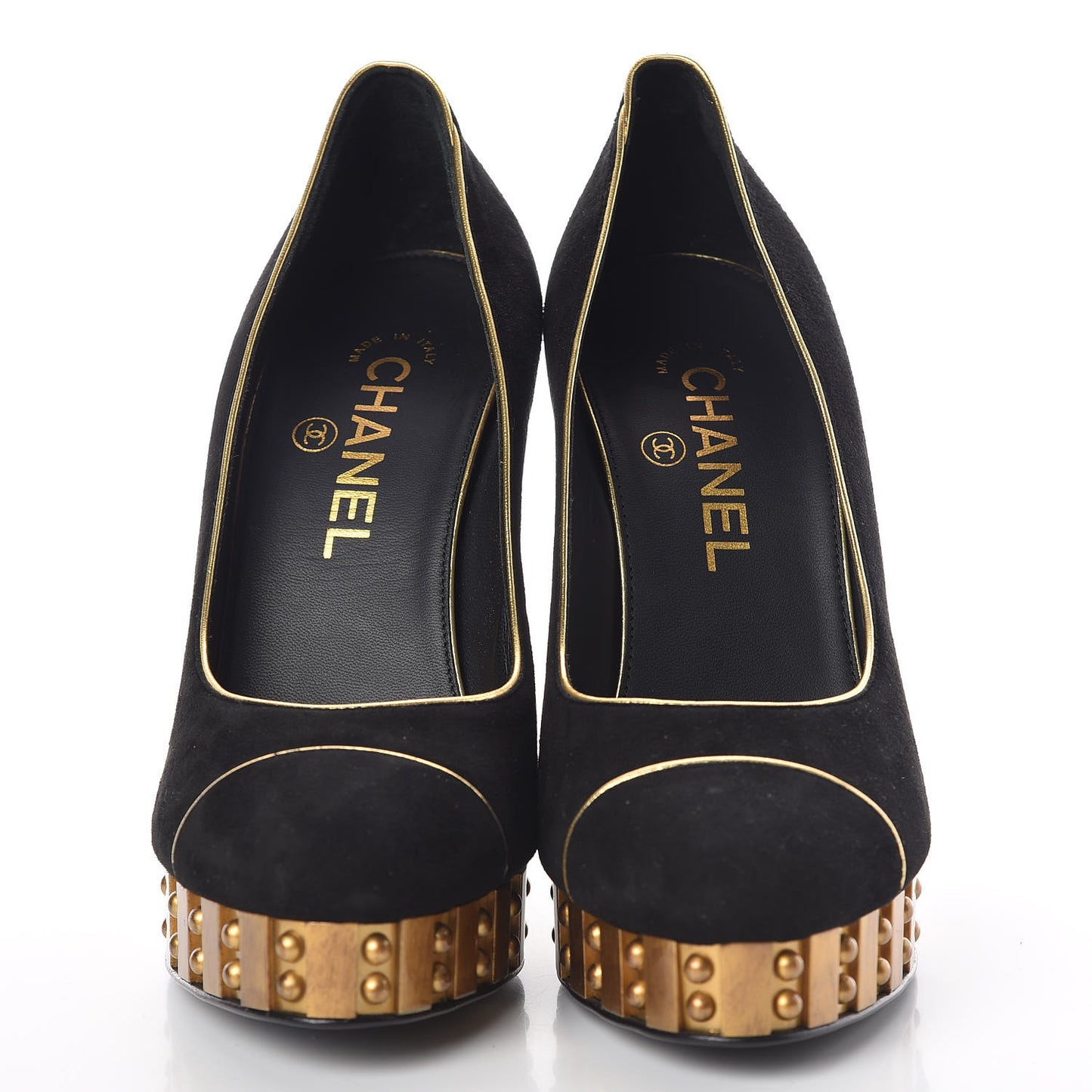 Suede Studded Platform Pumps 37.5 Black Gold